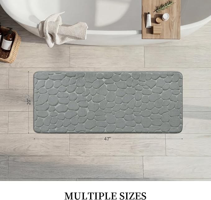 YIHOUSE Memory Foam Runner Rug, Cobblestone Bathroom Runner Rugs Super Water Absorbent Bath Mats for Bathroom Machine Washable Bath Rugs for Hallway Bedroom Laundry Room(20 x 47,Light Gray)
