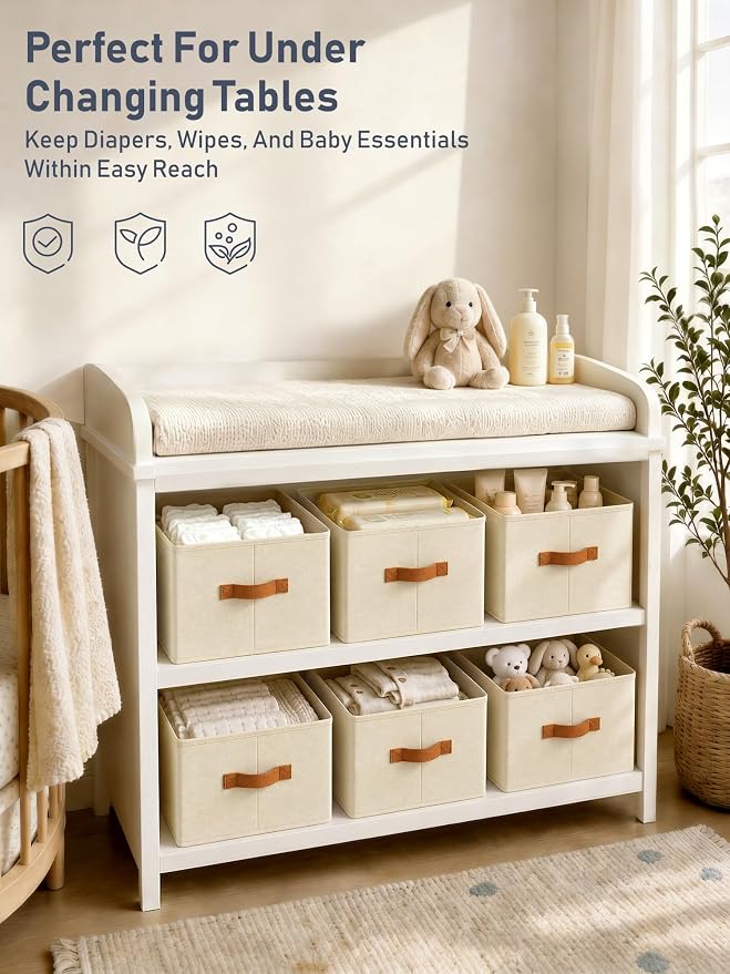 DIMJ 10 Pack Large Closet Storage Baskets Bins for Shelves, Collapsible Fabric Closet Organizers and Storage with Polyester Handles, Decorative Baskets for Organizing Clothes, Linen Closet 16x12x10