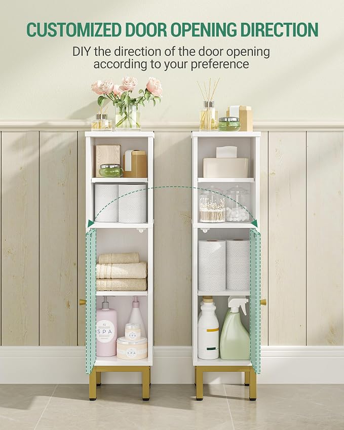Hzuaneri Bathroom Storage Cabinet, Corner Floor Cabinet with Shelves, Customized Door Opening Direction, Bathroom Organizer with Adjustable Shelf for Kitchen, Living, Toilet Paper Holder, White