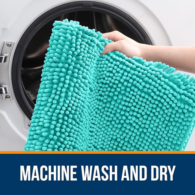 OLANLY Small Bathroom Rugs 24x16, Extra Soft Absorbent Chenille Bath Rugs | Teal, Quick-Drying Rubber Backing, Machine Washable Bath Mat for Bathroom Floor, Tub and Shower, Home Decor Accessories