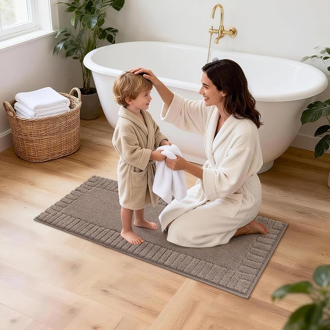 Pauwer Bathroom Rugs Set 5 Piece, Microfiber Bath Mat Set, Coffee | Non Slip Washable Bath Mat with U Shaped Toilet Rug, Plush Absorbent Shower Rug, Toilet Lid Cover, Quick Dry Floor Carpet