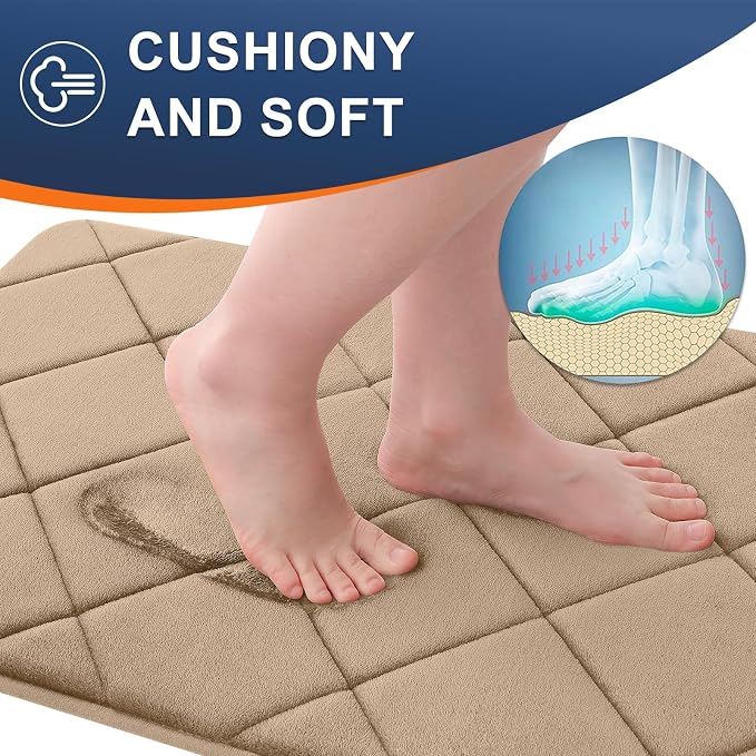 OLANLY Memory Foam Bath Mat 36x24, Ultra Soft and Absorbent Bathroom Rugs | Tan, Quick Dry, Machine Washable Shower Bath Rugs, Comfortable Bath Carpet for Bathroom Floor, Tub and Shower
