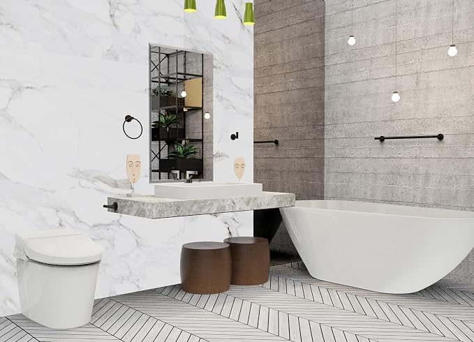 Marmolux 4-Piece Bathroom Hardware Set - Matte Black Knurled Stainless Steel SUS304 - Includes a stylish Towel Holder, a practical Toilet Paper Holder, and a very convenient Towel Hook. - Bathroom Kit