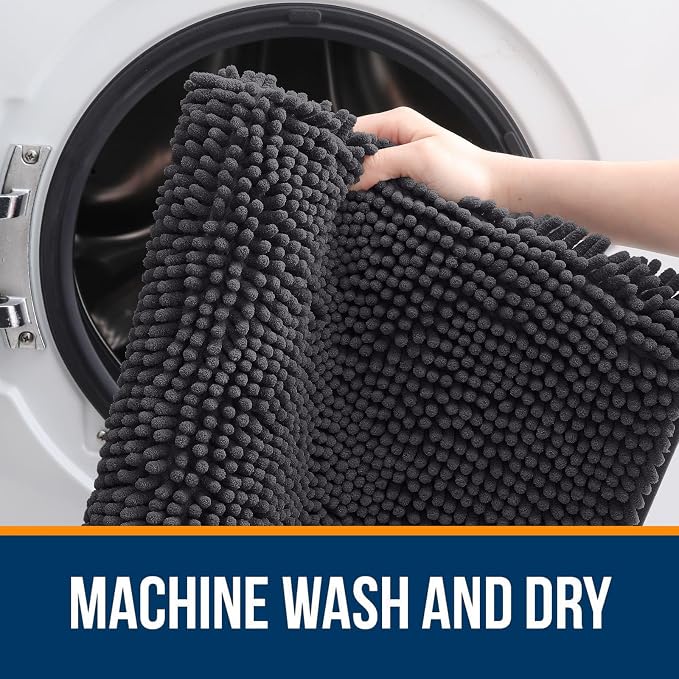 OLANLY Large Bathroom Rugs 50x30, Extra Soft Absorbent Chenille Bath Rugs | Dark Grey, Quick-Drying Rubber Backing, Machine Washable Bath Mat for Bathroom Floor, Tub and Shower, Home Decor Accessories