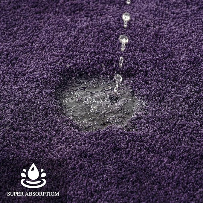 MIULEE Dark Purple Soft Bathroom Rugs Set 2 Piece Soft Bath Mats 24x36 Inch | Soft Absorbent Microfiber Bath Rugs, Non Slip, Quick Dry, Fluffy Bath Rugs for Bathroom Floor Tub Showers, Machine Washable