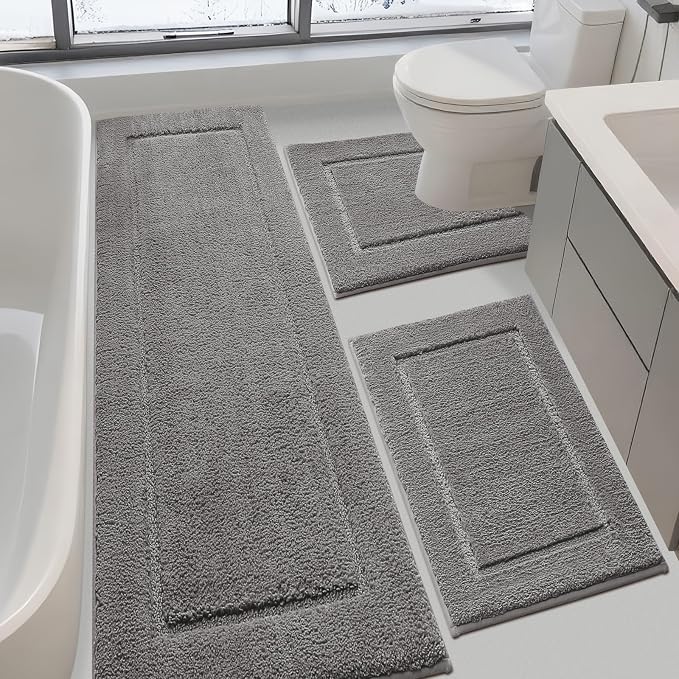 IM HOME Bathroom Rugs Sets 3 Piece, Ultra Soft Thick Plush Fluffy Microfiber Absorbent Bath Mat, Non-Slip Backing, Machine Washable Bath Mats for Bathroom Floor, Tub, Toilet and Shower, Charcoal Gray