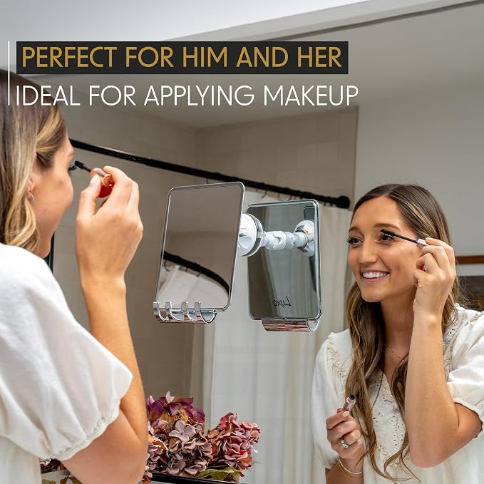 Luxo Shower Mirror, Shower Mirror fogless for Shaving with a Removable Razor Holder - Shaving Mirror for Shower with a Powerful Suction Cup - Shatterproof fogless Mirror for Shower (Chrome)