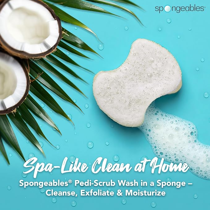 Spongables Pedi Scrub Foot Exfoliating 20+ Wash Sponge, Coconut Colada, 1 Count