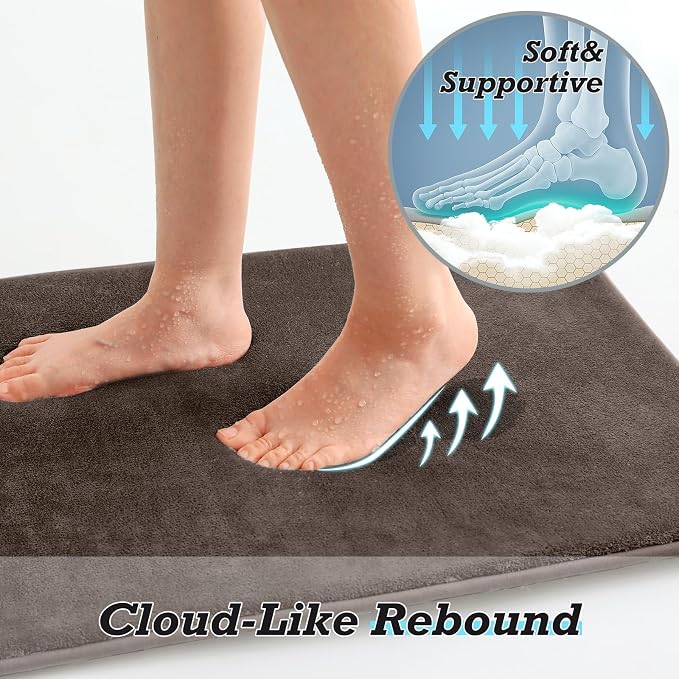 Bathroom Rugs Sets 2 Piece, Non-Slip & Quick Dry Bath Mat Set, Ultra Soft Velvet Bath Rugs for Bathroom, Toilet and Shower Floor, Brown