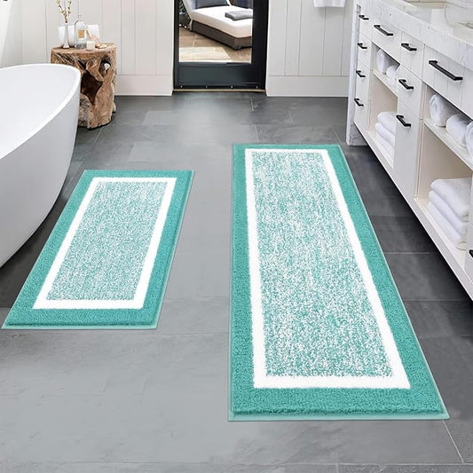 Pauwer Bathroom Rugs Sets 2 Piece, Non Slip Washable Bath Mat, Teal | Soft Plush Microfiber, Super Absorbent Floor Carpet, Quick Dry, Shaggy Shower Rug Runner