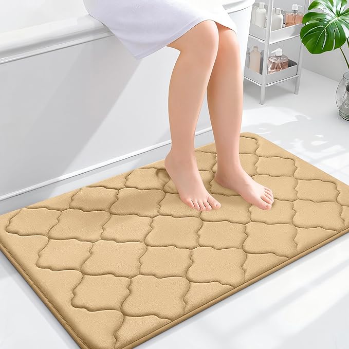 OLANLY Memory Foam Bath Mat Rug 36x24, Ultra Soft Bathroom Rugs, Beige | Thick Absorbent Carpet, Non-Slip Backing, Machine Washable, for Bathroom Floor, Tub, Shower and Home Decor Accessories