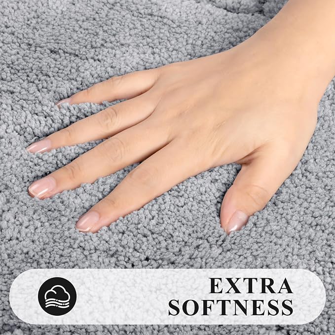 Pauwer Bathroom Rugs Sets 3 Piece, Microfiber Bath Mat Set, Light Grey | Non Slip Washable, Soft Plush, Extra Absorbent Bath Mats, U Shaped Contour Toilet Rug for Bathroom
