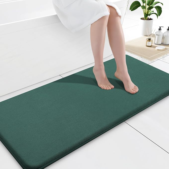 Smiry Memory Foam Bath Mat 47x17, Extra Soft and Absorbent Bathroom Rugs | Green, Quick Dry Machine Washable Non-Slip Bath Mat for Bathroom Floor, Shower and Tub