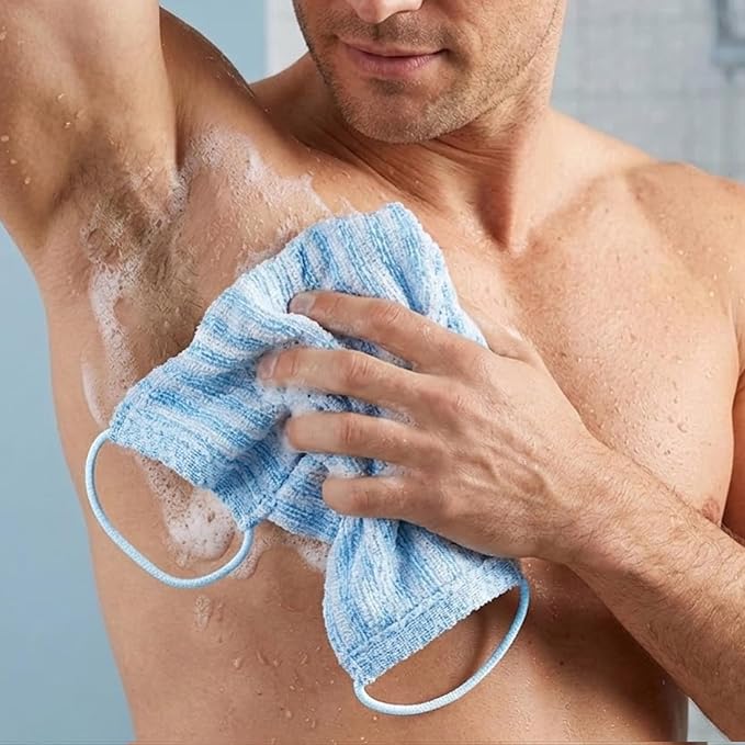 Dual-Textured Exfoliating Washcloth Towel - Back Scrubber for Use in Shower Bath, Exfoliating Body Scrubber Exfoliator, Japanese Exfoliate Loofah Lufa Sponge Wash Cloth for Women Men
