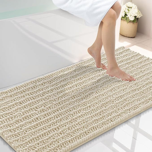 Smiry Bathroom Rugs 47X24, Extra Soft Rubber Backing Chenille Bath Mats | Sand Machine Washable Non Slip Quick Dry Bath Mats for Bathroom Floor, Tub, Shower, Home Decor Accessories