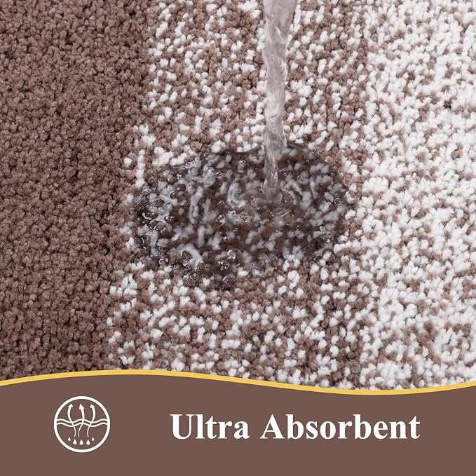Vaukki Luxury Soft Bathroom Rugs Set of 2, Coffee Non Slip Bath Floor Mat | Microfiber Shaggy Plush Absorbent Striped Washable Bath Carpet for Tub, Bathroom and Shower, 18''x26''+20''x32''