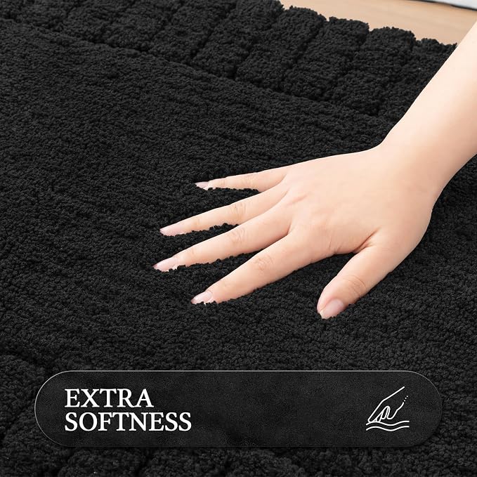 Pauwer Bathroom Rugs Sets 2 Piece, Non Slip Plush Bath Mats, Black | Machine Washable, Microfiber Shower Rugs, Absorbent Quick Dry, Floor Mat for Bath Floor Tub and Shower