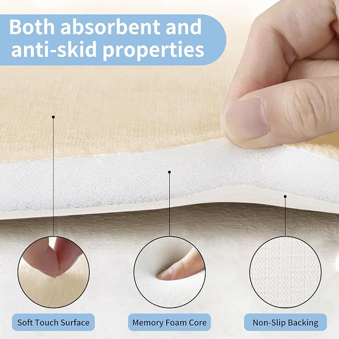 Cupic Cupid Memory Foam Bath Mat 24"×16", Non Slip Bathroom Rugs, Cream | Soft Touch, Cushioned Comfort, Non Slip Bathroom Mat, Super Absorbent & Quick Dry, Machine Washable for Shower, Tub & Vanity