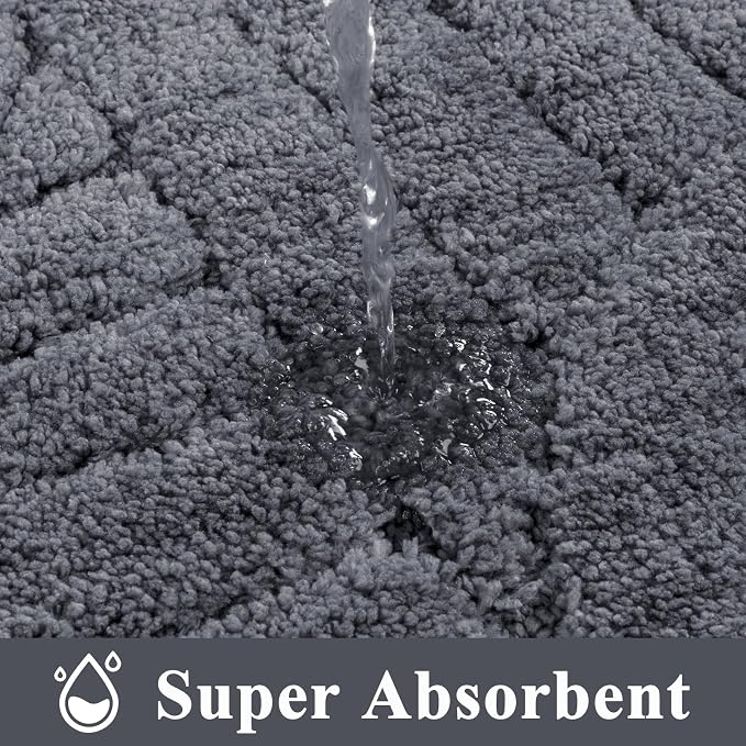 Vaukki Grey Bathroom Rugs Sets 3 Piece, 32x20+26x18+24x20 Inch | Washable Non Slip Soft Bath Mats for Shower and Tub, Plush Absorbent Microfiber Toilet Rug U Shaped