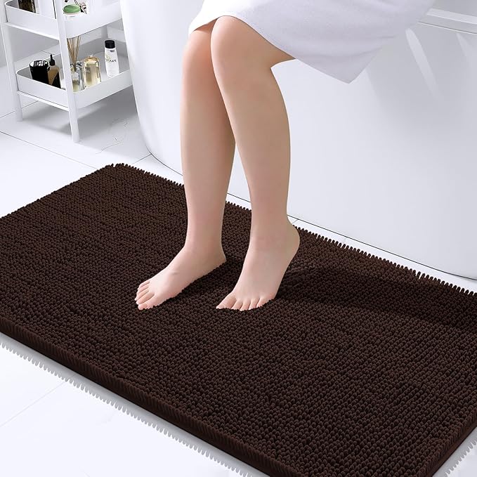 OLANLY Bathroom Runner Rugs 40x24, Extra Soft Absorbent Chenille Bath Rugs | Brown, Quick-Drying Rubber Backing, Machine Washable Long Bath Mat for Bathroom Floor, Tub and Shower, Home Decor Accessories