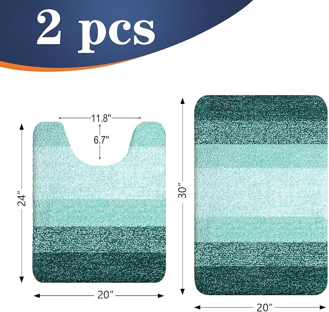 OLANLY Micorfiber Bathroom Rug Set 2 Piece, 30"x20"+U-Shaped 24"x20" | Blackish Green, Soft Absorbent Bath Mats and Contour Toilet Rug, Non-Slip, Machine Wash Dry, Plush Bath Mats for Bathroom