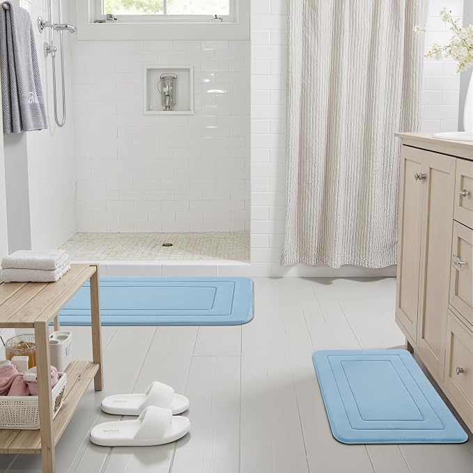 Cupic Cupid Memory Foam Bath Mat 24"×36"，Non Slip Bathroom Rugs，Light Blue | Soft Touch, Cushioned Comfort, Non Slip Bathroom Mat, Super Absorbent & Quick Dry, Machine Washable for Shower, Tub & Vanity