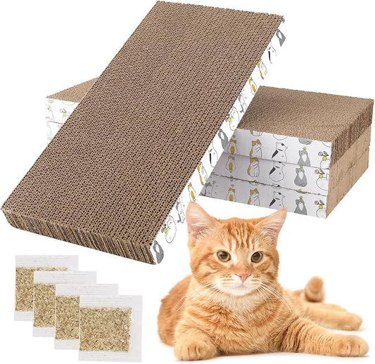 PatiencET Cat Scratching Board 4 Pack, Cardboard Cat Scratcher with Catnips | Flat Double-Sided, For Indoor Small Medium Cats Kittens