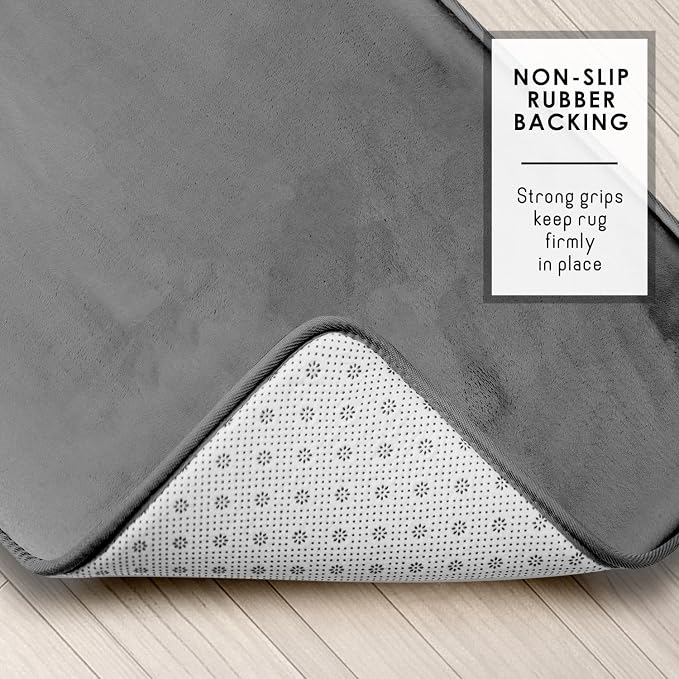 Clara Clark 2 Piece Bathroom Rugs, Velvet Memory Foam Bath Mat Set, Non-Slip Bath Rugs, Machine Wash, Dries Quickly, Ultra Soft Plush Bath Mats for Bathroom, 20 x 32 + Contour, Grey