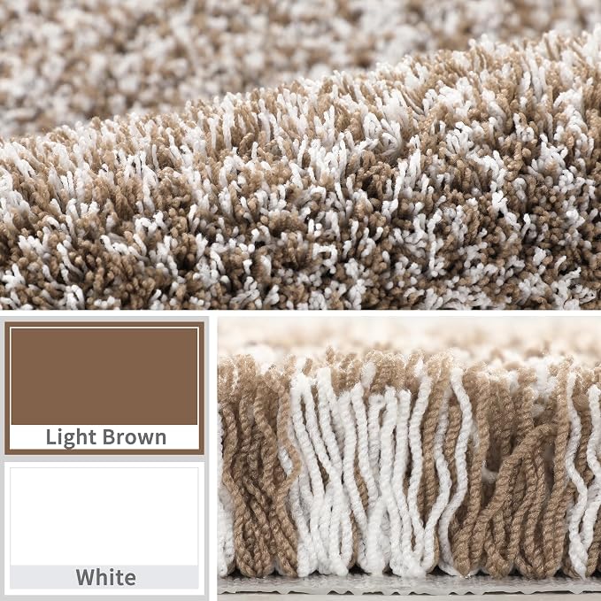 Yimobra Luxury Bathroom Rugs, Fluffy Bath Mats, Non Slip, Water Absorbent Microfiber, Machine Washable, Plush Runner Shower Rugs, Thick Matts for Bathroom Floor&Tub, 60" X 24", Light Brown and White