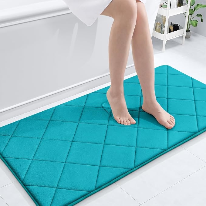 OLANLY Memory Foam Bath Mat 44x24, Ultra Soft and Absorbent Bathroom Rugs | Teal, Quick Dry, Machine Washable Shower Bath Rugs, Comfortable Bath Carpet for Bathroom Floor, Tub and Shower
