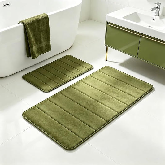 Green Bathroom Rugs Set 2 Piece Memory Foam Bath Non-Slip Bath Mat,Washable Room Mats,Absorbent Shaggy Rugs Super Soft Kitchen Mats, Batroom Carpets for Bathroom,Tub,Shower Home Decor