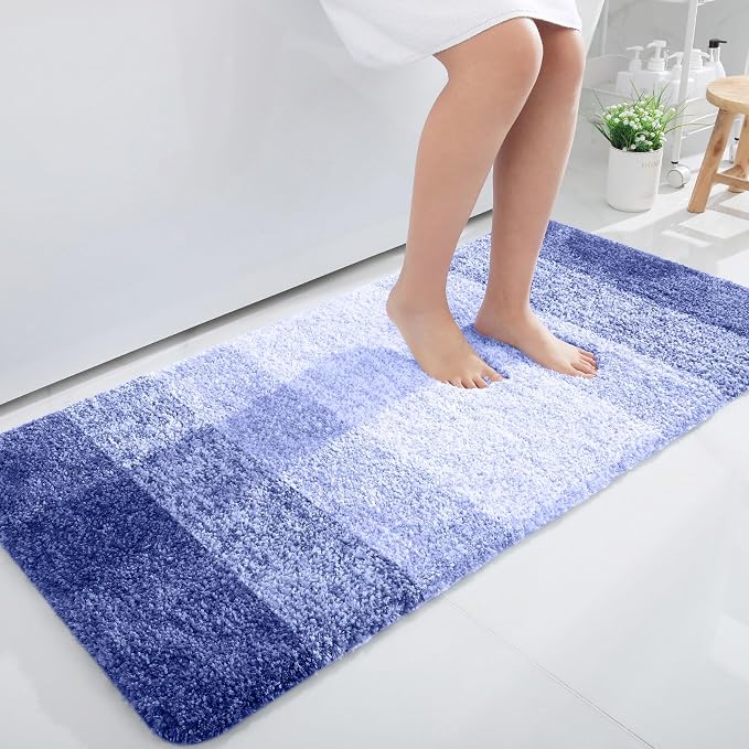 OLANLY Bathroom Runner Rug 40x24, Extra Soft Absorbent Microfiber Bath Rugs | Blue-Violet, Non-Slip Quick-Drying Rubber Backing, Washable Long Bath Mat for Floor, Tub and Shower, Home Decor