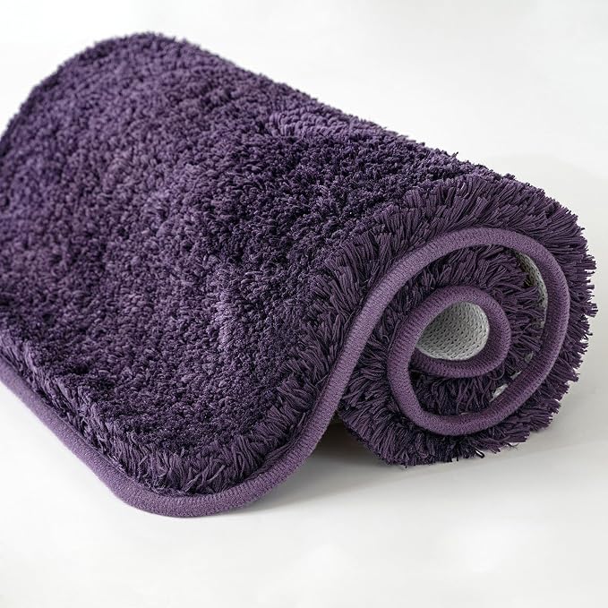MIULEE Dark Purple Soft Bathroom Rugs Set 2 Piece Soft Bath Mats 20x30 Inch | Soft Absorbent Microfiber Bath Rugs, Non Slip, Quick Dry, Fluffy Bath Rugs for Bathroom Floor Tub Showers, Machine Washable