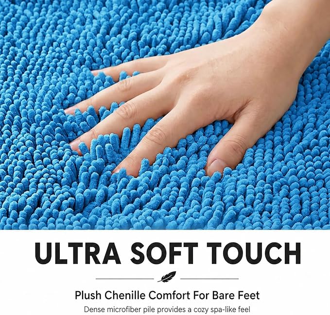 Bathroom Rugs Sets 2 Piece,Super Absorbent Soft,Thick,Machine Washable Chenille Bath Mat,Non Slip Toilet Floor Rug,Bath Mats for Bathroom,20x32 Plus 20x20 U Shape,Calm Blue