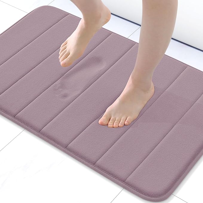 Buganda Memory Foam Bath Mat 30 x 20, Ultra Soft Absorbent Bathroom Rugs | Mauve, Machine Washable Quick Dry Bath Mats for Bathroom Floor, Shower and Tub, Home Decor Accessories