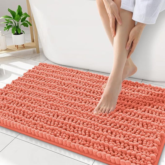 Smiry Bathroom Rugs 34X21, Extra Soft Rubber Backing Chenille Bath Mats | Coral Machine Washable Non Slip Quick Dry Bath Mats for Bathroom Floor, Tub, Shower, Home Decor Accessories