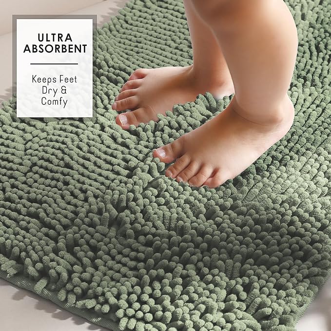 Hearth & Harbor Bathroom Rugs, Chenille Bath Mat - Machine Washable Bath Mats for Bathroom Non-Slip Backing Rubber, Quick Dry Bathroom Mat