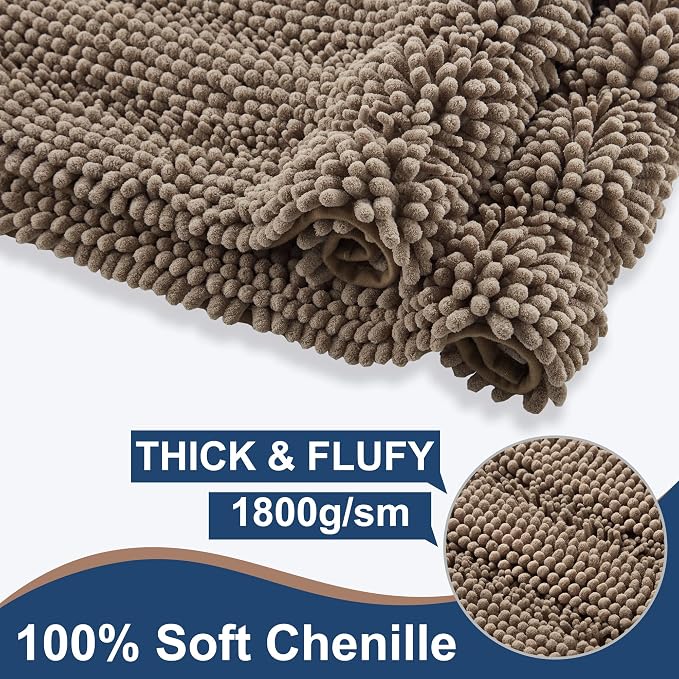 Non Slip Thick Shaggy Chenille Bathroom Rug Sets 2 Piece, Thickened Hot Melt Rubber Bottom Bath Mats for Bathroom, Bath Rugs Quick Dry Machine Washable for Shower (Taupe Brown, 32"x20" Plus 17"x24")