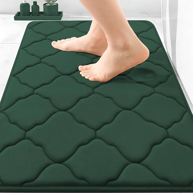 OLANLY Memory Foam Bath Mat Rug 30x20, Ultra Soft Bathroom Rugs, Dark Green | Thick Absorbent Carpet, Non-Slip Backing, Machine Washable, for Bathroom Floor, Tub, Shower and Home Decor Accessories