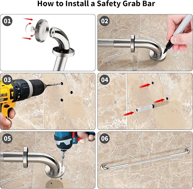48 Inch Anti Slip Shower Grab Bar, Munzong Bathroom Grab Bar for Showers, Brushed Nickel Knurled Handicap Balance Bar,Safety Hand Rail Support Elderly Senior Assist Bath Handle