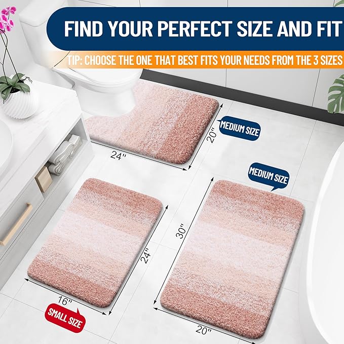 OLANLY Small Bathroom Rugs 28x18, Extra Soft Absorbent Microfiber Bath Rugs | Peach, Non-Slip Quick-Drying Rubber Backing, Washable Plush Bath Mat for Floor, Tub and Shower, Home Decor Accessories