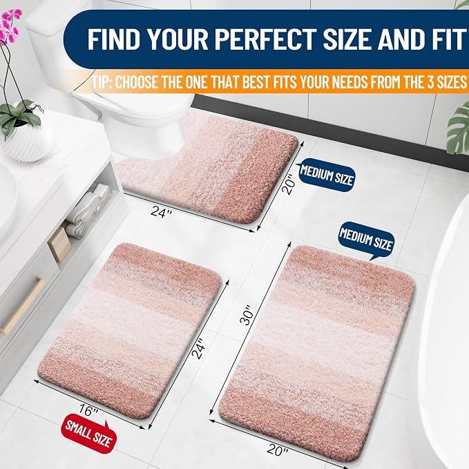 OLANLY Bathroom Rugs Mat 36x24, Extra Soft Absorbent Microfiber Bath Rugs | Peach, Non-Slip Quick-Drying Rubber Backing, Washable Plush Bath Mat for Floor, Tub and Shower, Home Decor Accessories