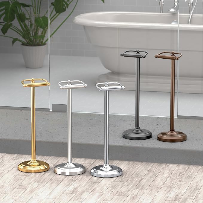 Gatco 1436MX Toilet Paper Holder Stand, Weighted Base, Matte Black, Freestanding Bathroom Floor Stand, 22 Inch