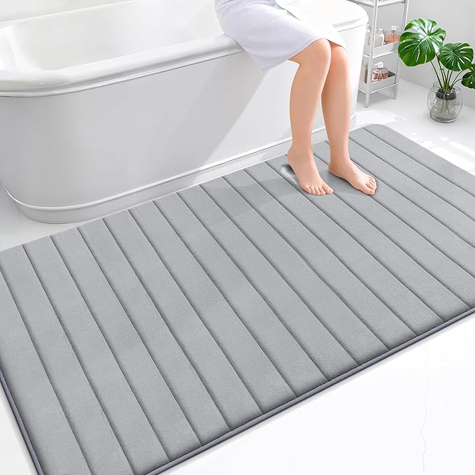 OLANLY Memory Foam Large Bath Mat 70x46, Super Soft Absorbent Bathroom Rugs | Grey, Quick Dry Bath Rug, Machine Washable Shower Floor Mats, Bathmat Carpet for Bathroom Floor, Tub and Shower