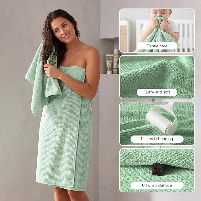 REDKISS Ultra Soft 6 Piece Towel Set, Premium Towels for Bathroom, Highly Absorbent, Quick Dry, Lightweight Bath Towels Set Collection, Includes 2 Bath Towels, 2 Hand Towels, 2 Washcloths, Green