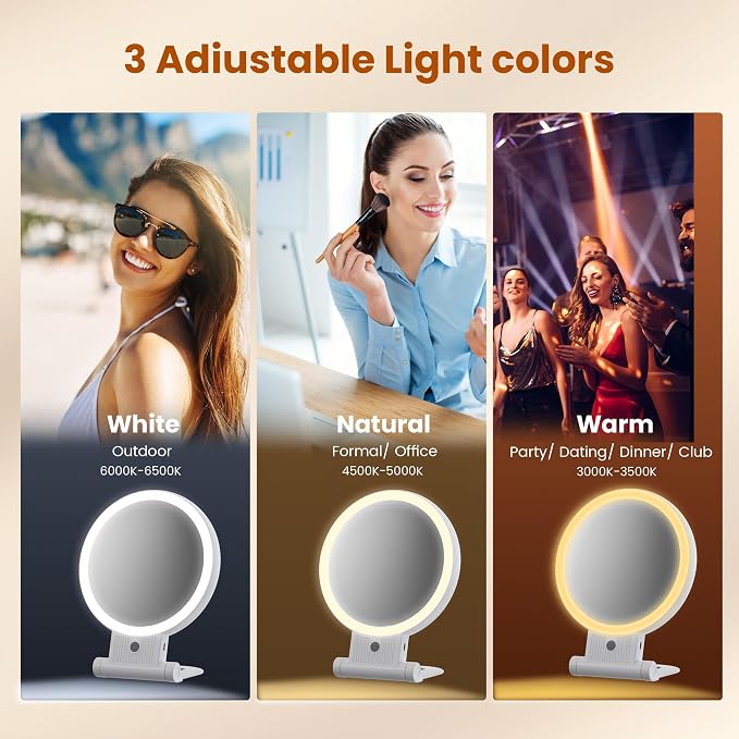 Makeup Mirror with Light, 1X/30X, 3 Colors, Rechargeable 2000mAh | Double-Sided Mirror with Adjustable Brightness for Vanity Tables, Bathrooms, Makeup, Skincare, and Grooming, Grey