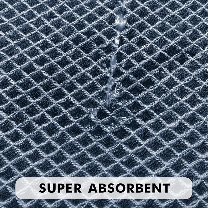 MIULEE Set of 2 Waffle Bathroom Rugs Boho Bath Mat Blue 20x32 Inch | Non Slip, Super Absorbent, Washable, Ultra Soft, Rubber Backed Bath Rugs for Bathroom Floor Tub Shower