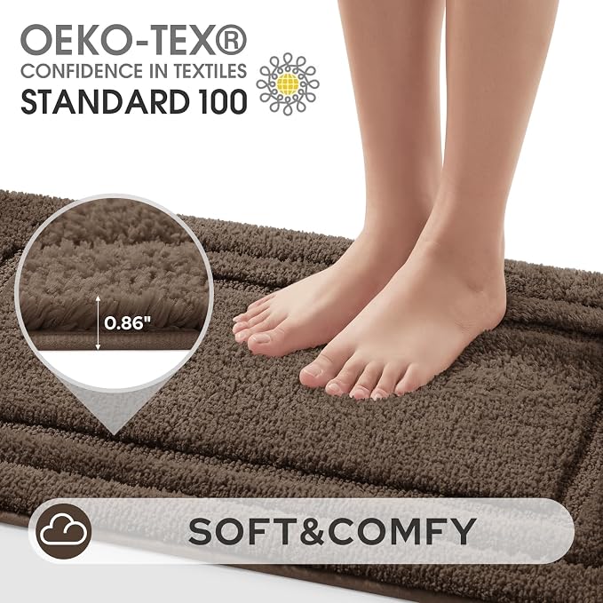 HOMEIDEAS Brown Bathroom Rugs Set of 3, Non Slip Bath Runners | Super Absorbent, Plush Microfiber, Machine Washable, Stain Resistant, Easy Care, Perfect for Modern Bathroom Decor