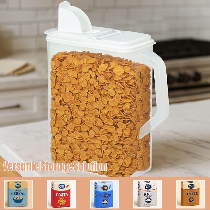 Buddeez Bulk Food Storage Container 8 Quart All Purpose Clear (White Lid) | Clear container for easy visibility, Easy-grip handle, Easy-pour spout, For flour, sugar, cereal, rice and dry goods