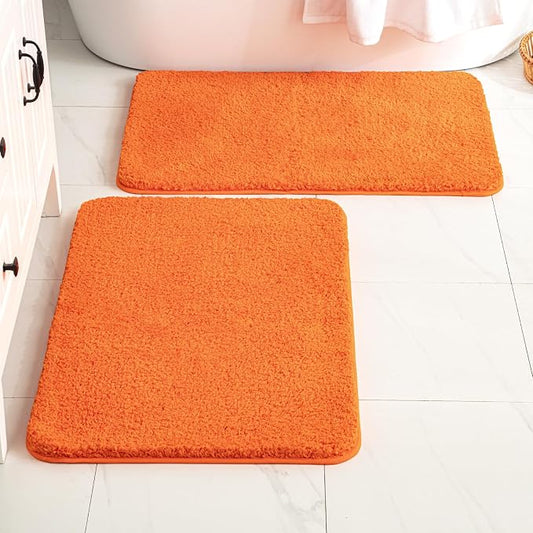 MIULEE Fall Orange Soft Bathroom Rugs Set 2 Piece Soft Bath Mats 20x30 Inch | Soft Absorbent Microfiber Bath Rugs, Non Slip, Quick Dry, Fluffy Bath Rugs for Bathroom Floor Tub Showers, Machine Washable